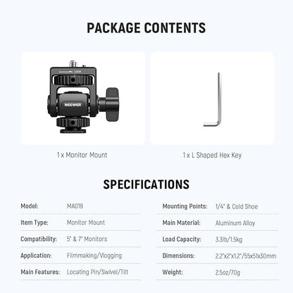 NEEWER Field Monitor Mount Holder with Cold Shoe 360 Swivel 180 Tilt Anti Twist Screw Compatible with Atomos Ninja 5" & 7" Camera Monitor, SmallRig Camera Cage, MA019