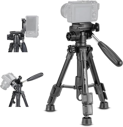 NEEWER Basic Mini Desk Tripod for Camera with 3 Way Pan Tilt Head & Handle, Small Portable Metal Tabletop Selfie Stick Stand with 1/4" Screw for DSLR Vlog Video Recording, Max Load 13.2lb, TP02