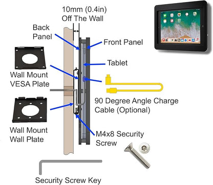 TABcare Anti-Theft Acrylic VESA Enclosure for Apple iPad Pro 11" 2024 (5th gen) with Free Wall Mount Kit & 90-Degree Angle USB C Cable (iPad Pro 11 2024, White)