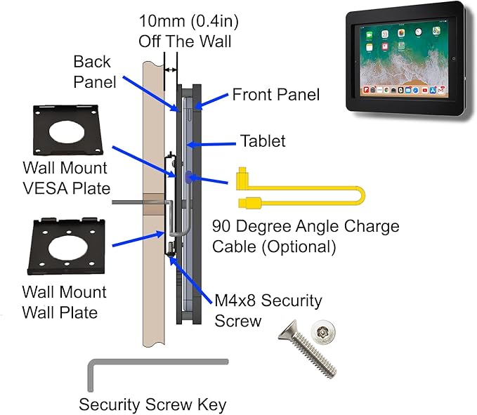 TABcare Anti-Theft Acrylic VESA Enclosure for Apple iPad mini 6 7 8.3" with Free Wall Mount Kit & 90-Degree Angle USB C Charge Cable (iPad mini 6/7 8.3", Clear)