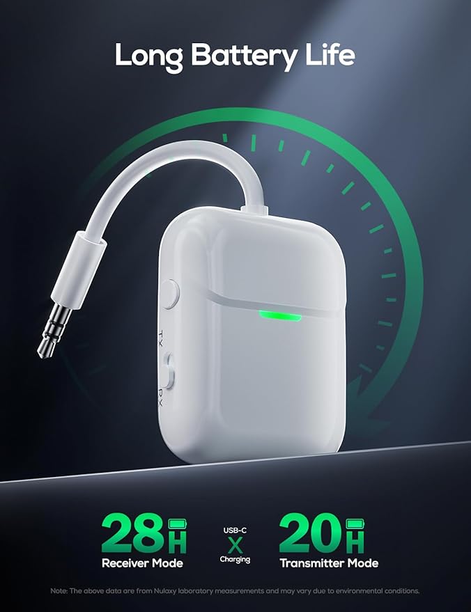 Nulaxy Air in-Flight Bluetooth Wireless Audio Transmitter Receiver for up to 2 AirPods & Wireless Headphones, Bluetooth Adapter for All 3.5mm Jacks on Airplanes, Gym Equipment, TVs & Gaming Consoles