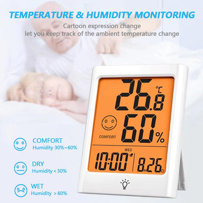 Timloon Digital Indoor Thermometer for Room, Smart Temperature Humidity Monitor with Backlight, Comfort Indicator, Max/Min Record, Time, Calendar, Alarm, °c/°f Switch for Bedroom, School