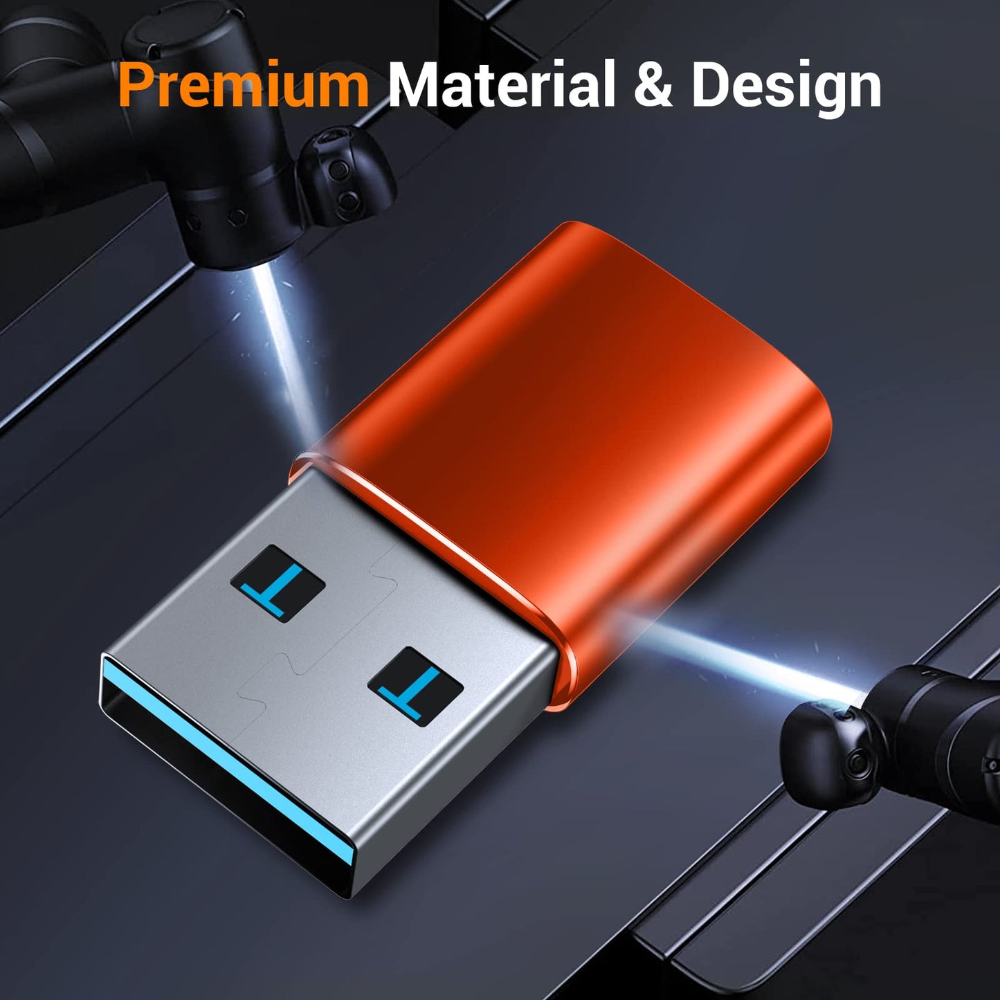 Temdan USB to USB C Adapter,Car Charger OTG Converter Compatible with MacBook Pro Air 2024,Samsung Notebook and More Type C,for iPhone 17 16 15 Air Plus Pro Max,OTG Adapters-Orange