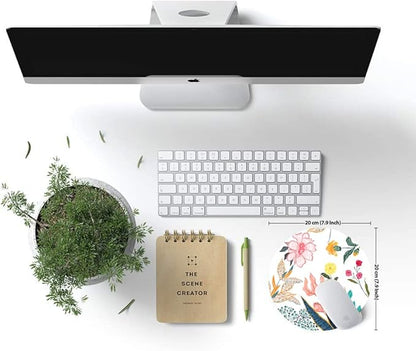 Mouse Pad, Floral Mouse Pad, Round Computer Mouse Mat with Design, Non-Slip Rubber Base Mousepad, Waterproof Office Mouse Pads for Women