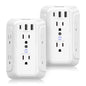 [2-Pack] USB Wall Charger,Surge Protector,6 Outlet Extender with 3 USB Charging Ports(1 USB C Outlet,3.4A) 900J Power Strip Multi Plug Outlets,Wall Mount Power Strip for Home Travel Office ETL Listed