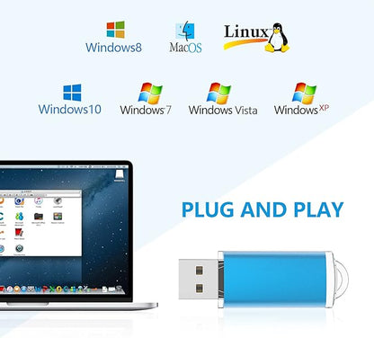 KOOTION 1GB Flash Drive 10 Pack USB 2.0 Memory Stick Capped Jump Drive Thumb Drive, Blue