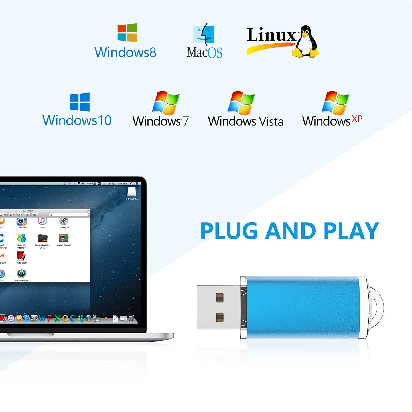 KOOTION Flash Drive 8GB 10 Pack USB 2.0 Thumb Drive Capped Memory Stick Jump Drive, Blue