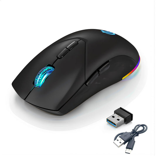 Wireless Mouse, Bluetooth Rechargeable Mouse, Dual Mode BT 5.2 + 2.4G USB Silent Wireless Bluetooth Mouse, RGB Ergonomic Design, 3-Level Adjustable DPI Mouse for Laptop, PC, Mac, Ipad, Black