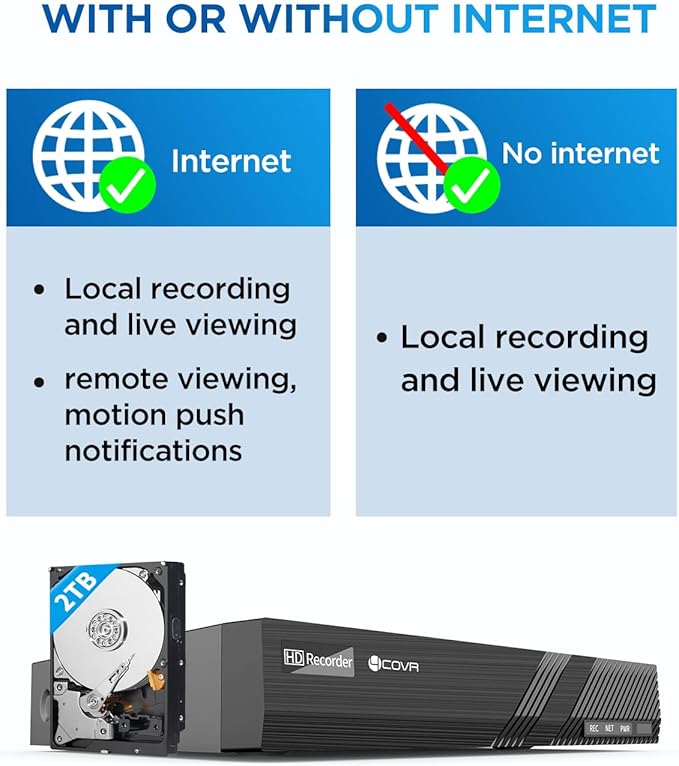 4COVR 4K PoE Security Camera System, 8CH 8MP H.265 UHD NVR with 2TB HDD, 4Pcs 8MP Wired Bullet IP Camera with Audio, IP67 Home Weatherproof, Person Vehicle Detection & Night Vision, LY37EB8M0804