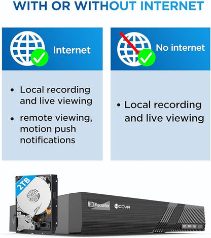 4COVR 4K PoE Security Camera System & AI Human Vehicle Detection, 8 CH 8MP NVR 2TB HDD, 6Pcs 8MP Wired Commercial Bullet IP Camera IP67 Night Vision, 24/7 Home Surveillance Outdoor, LY37EB8M0806