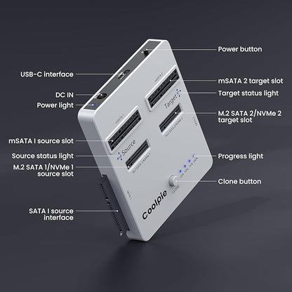 CR311 3-in-1 SSD Cloner, USB3.2 Gen2*2 M.2 Reader, Supports M.2 NVMe/SATA, SATA 2.5''/3.5'' HDD