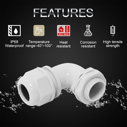 LeMotech M25 Cable Gland, 90 Degree Adjustable 13-18mm Strain Relief, Cord Connectors Nylon Joints with Gaskets, 2 Pcs, Grey