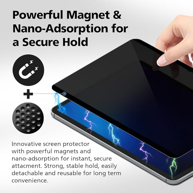 360° 4-Way Magnetic & Nano Adsorption Privacy Screen Protector for iPad Pro 11 Inch M4 2024 | Detachable, Anti-Spy, Anti-Fingerprint | Works in Both Landscape & Portrait Modes