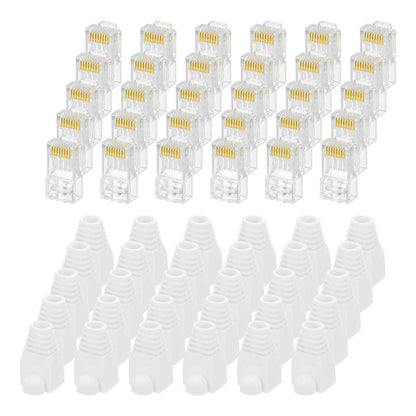 MECCANIXITY 30pcs Cat6 RJ45 Pass Through Connectors, RJ45 Connector 8P8C Gold Plated Plugs with 30pcs White Strain Relief Boots for Solid or Stranded UTP Ethernet Cable, 1.1mm