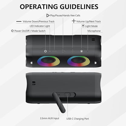 DONOW Portable Bluetooth Speaker with Lights, 30W Stereo Sound, Bass Boost, IPX5 Waterproof, 20H Playtime, Built-in Mic, Speakers Bluetooth Wireless for Home, Party, Outdoor, Travel(Black)