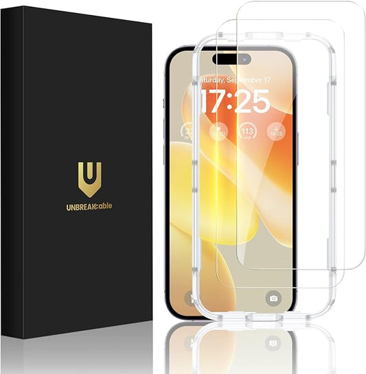 UNBREAKcable 2-Pack Screen Protector for iPhone 15 Pro Max Tempered Glass