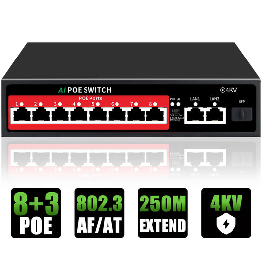 STEAMEMO 5 Port PoE+ Switch | Easy Smart Managed Ethernet Switch | Support VLAN, QoS | 52W Total PoE Budget | Fanless Metal | Plug & Play (Desktop/Wall Mount)