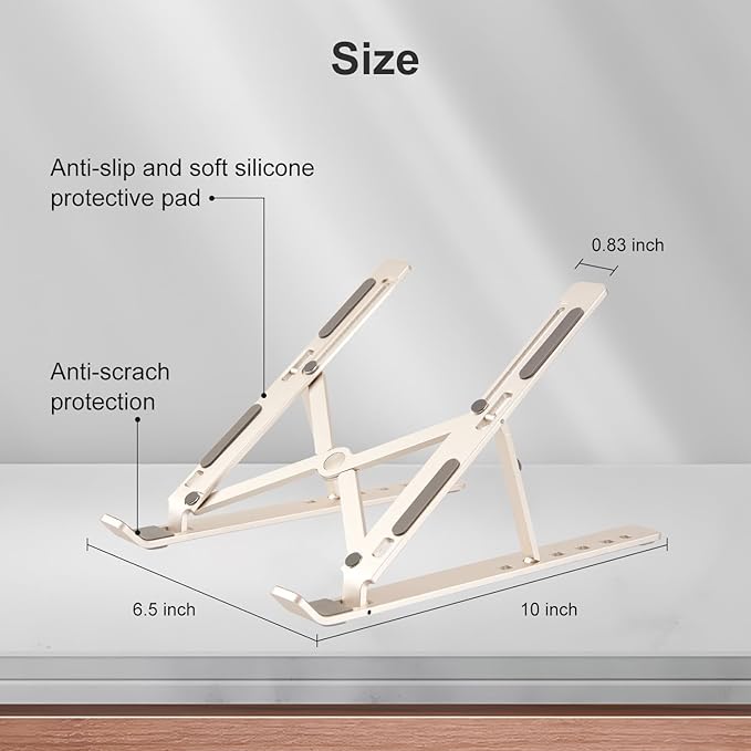 weourwe Ergonomic and Foldable Laptop Stand for Desk, Adjustable Riser, Fits All Laptops and Notebooks up to 17,Ultra-Thin,Ventilated Cooling,ABS+Silicone,Starlight.