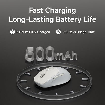 EWEADN Q5 Wireless Mouse, Bluetooth & 2.4G Quiet Computer Mouses with 1600 DPI, Battery Level Display, Ergonomic Office Mouse,6 Button Portable Cute Cordless Mice for Laptop/PC/Mac- Grey