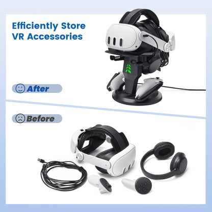alcopanda VR Headset Charging Dock for Meta Quest 3/Quest 3S/Quest 2, VR Charging Stand for Quest 3 Accessories VR Stand Supports Charging Headset with Type C Cable and fit Controller with Cover