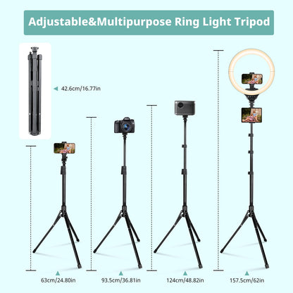 Aureday 14inch iPad Ring Light with Tripod Stand, 62inch Selfie Tripod Light Ring with Phone&Tablet Holder for Recording, 20W LED Circle Light with Wireless Remote for Tiktok, Makeup, Live Streaming