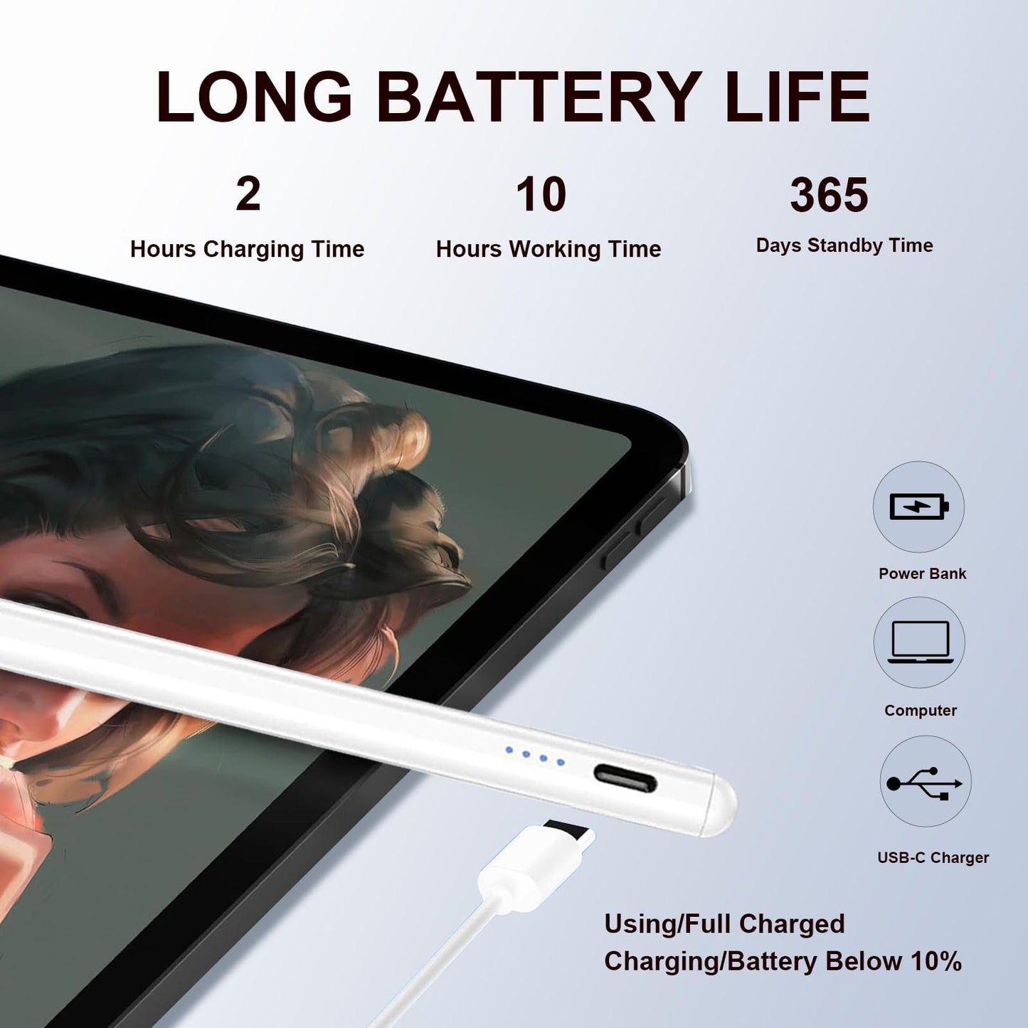 2 Pieces Stylus Pen for AMZ HD 10, Max 11, HD 8 Stylists Tablets, iPad, Samsung, Lenovo, Pixel, and All Touch Devices (Black)