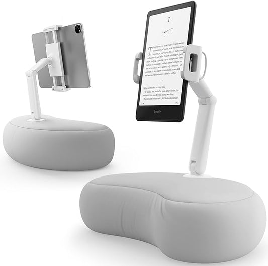 SAIJI Kindle Stand for Bed – iPad & Tablet Pillow Holder with Flexible Dual Axis Arm & Microbead Cushion, 360° Adjustable Lap Beanbag Phone Holder Fits Devices with 4.7"–15.6" Screens (Gray)