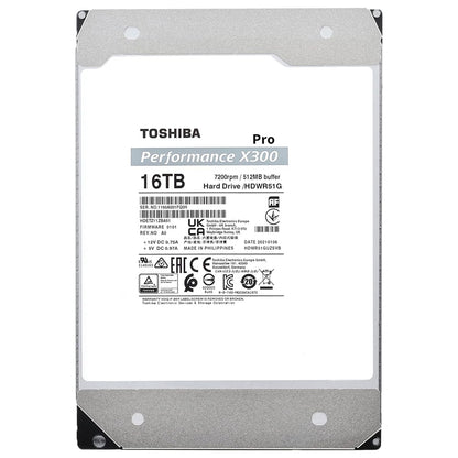 Toshiba X300 PRO 16TB High Workload Performance for Creative Professionals 3.5-Inch Internal Hard Drive – Up to 300 TB/Year Workload Rate CMR SATA 6 GB/s 7200 RPM 512 MB Cache - HDWR51GXZSTB