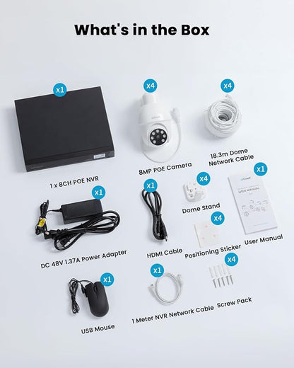 ieGeek 8MP PoE Security Camera System, 4pcs Wired Outdoor Cameras for Home Security with 355°Pan 90°Tilt, 8CH NVR with 2TB HDD, Automatic Human Tracking,AI Detection,2-Way Audio,Color Night Vision