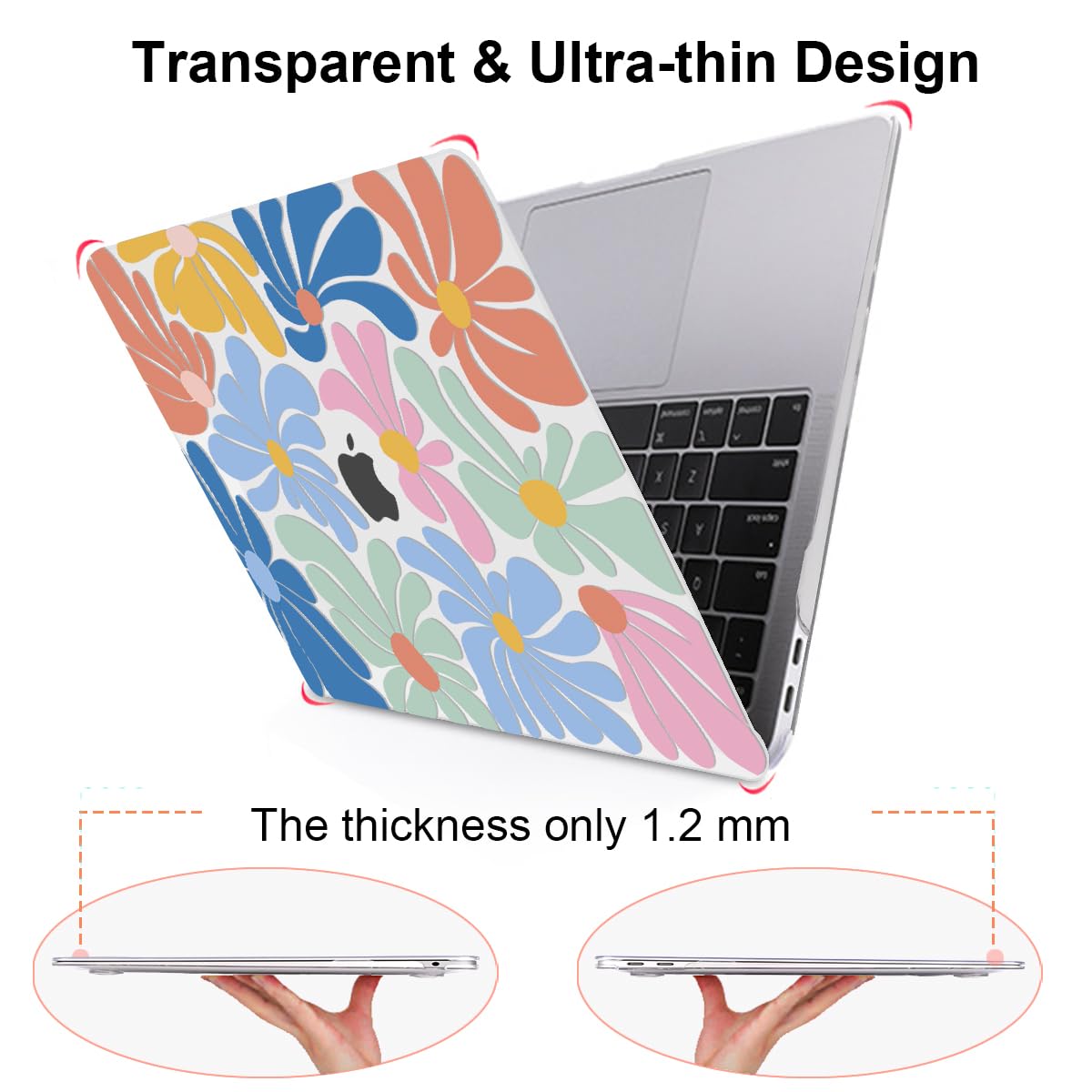 LCMOCICO for MacBook Air 13 inch Case 2021 2020 2019 2018 A2337 M1 A2179 A1932 Cover with Touch ID, Crystal Plastic Printed Pattern Hard Shell Case Keyboard Skin Screen Protector, Colorful Flowers