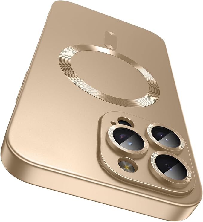 Magnetic for iPhone 16 Pro Max Case [Compatible with MagSafe][Built-in Camera Lens Protector] Slim Soft Silicone Bumper Shockproof Metallic Luster Phone Case (Gold)