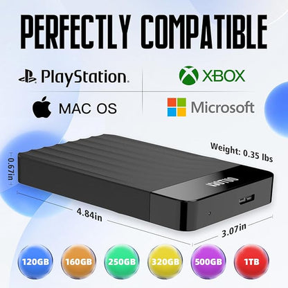 Portable External Hard Drive Storage Expansion Mobile HDD USB 3.0 for PC, Mac, Desktop, Laptop, PS4, PS5, Xbox One X/S, Xbox 360, Xbox Series X/S, Office & Game (Black, 320GB)