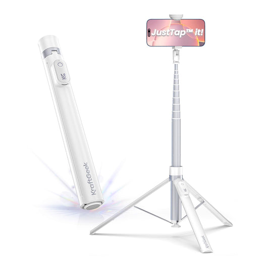 KraftGeek JustTap Phone Tripod for iPhone, Auto-Open Selfie Stick Tripod