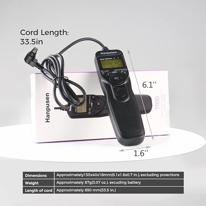 Camera Wired Intervalometer Remote Control, Cameras Timer Shutter Release Compatible with Canon EOS R5, 6D Mark II, 7D Mark II; Replaces RS-80N3 Shutter Release Cords
