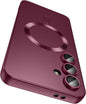 Magnetic for Samsung Galaxy S25 Case [Compatible with MagSafe][Built-in Camera Lens Protector] Slim Soft Silicone Bumper Shockproof Metallic Luster Phone Shell (Burgundy)