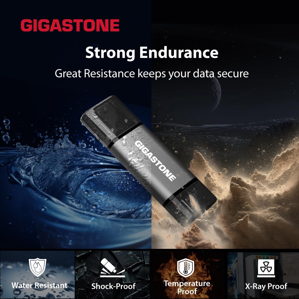 GIGASTONE 128GB Dual USB Flash Drive 2-Pack, USB 3.2 Gen 1, 2-in-1 USB C+A, Speed Up to 100MB/s, Head Cap Design Thumb Drive, Plug & Play for Smartphone/PC/Mac/TV/Car Audio, USB 2.0/3.0/3.1 Compatible