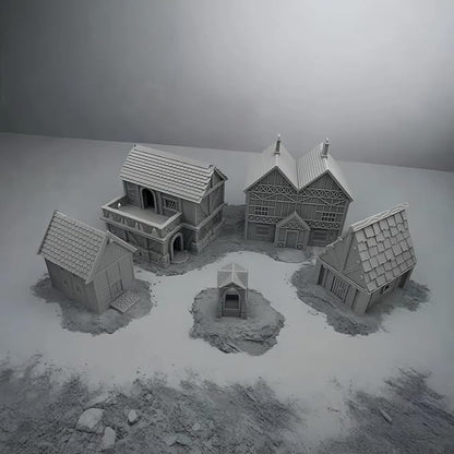 HAUTICO Tabletop Miniature Little Town Building Terrains for RPG War Games - 18mm Scale Scenery with Medieval Style, Dioramas Building Set, Paintable