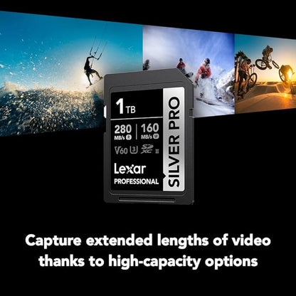Lexar 1TB Professional Silver PRO SD Card, UHS-II, C10, U3, V60, Full HD, 4K, Up To 280MB/s Read SDXC Memory Card, For Professional Photographer, Videographer, Enthusiast (LSDSIPR001T-BNNNG)