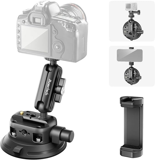 Maectech 4" Suction Cup Mount with Magic Arm for Car Camera Mount for Go pro Windshield Phone Holder for Insta 360 Action Camera Accessories