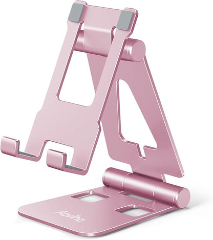 Cell Phone Stand for Desk, Adjustable Desktop Phone Holder Stand, Foldable Moblie Phone Dock for iPhone 15 14 13 12 11 Pro Xs Max Xr X 8 7 6 5 5s SE Nintendo Switch All Phones, Rose Gold