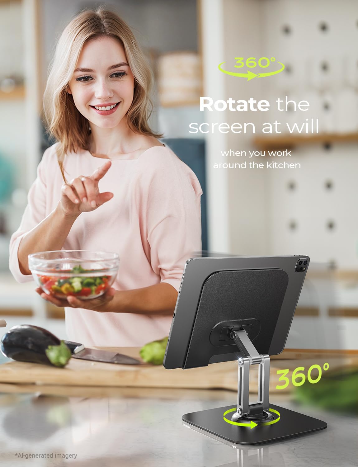 LISEN for iPad Stand Holder [All-Metal Foldable] Adjustable Tablet Stand for Desk, 2026 iPad Accessories Rotating Display Stand Office Men Gifts Kindle Tablet PS Switch iPhone 11"-4.7"