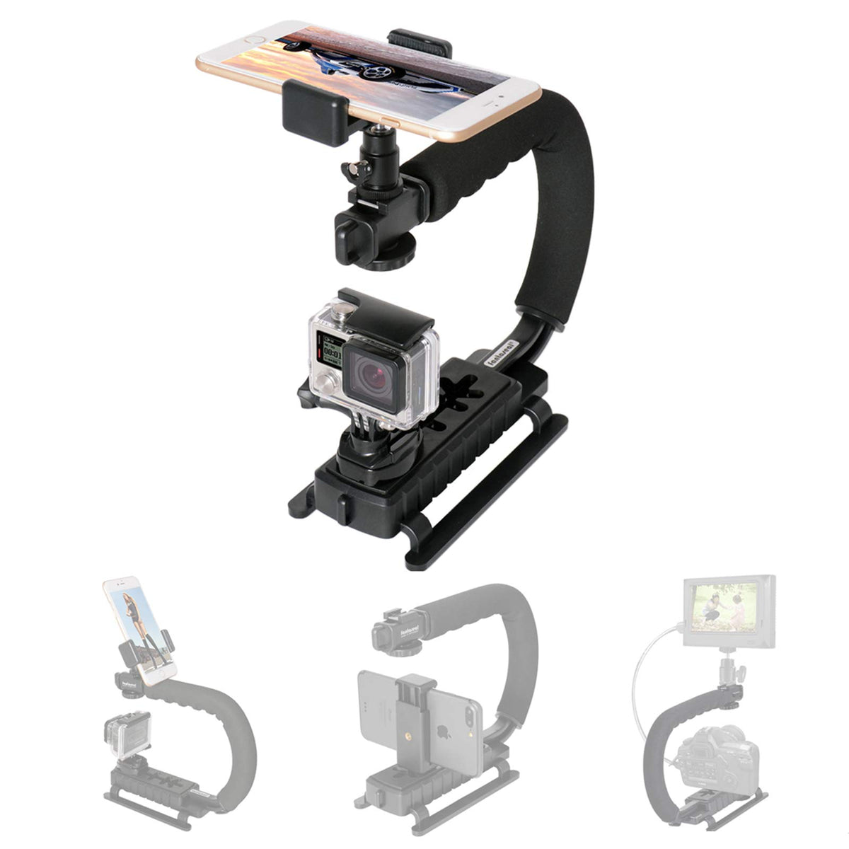 Fantaseal 4in1 DSLR/Mirrorless/Action Camera +Camcorder +Smartphone Stabilizer Holder We-Media YouTube Vlog Low Position Video Rig Mount Fit for GoPro Sony DJI OSMO Action Nikon Canon iPhone Samsung