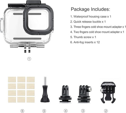 SOONSUN Waterproof Case for GoPro Hero 13 12 11 10 9 Black,196FT/60M Underwater Protective Diving Housing with Accessories, Built-in Dual Cold Shoe Mount to Connect Video Light and Microphone