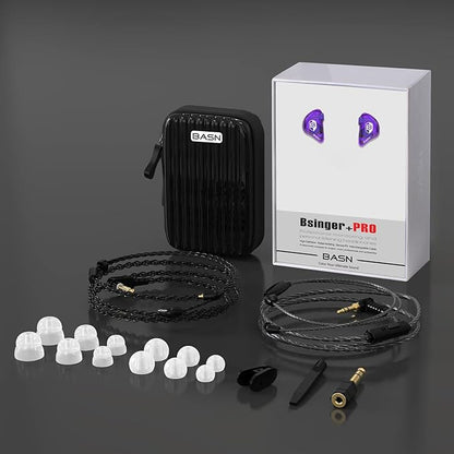 BASN in Ear Monitor Headphones for Musicians Audiophiles Drummers, Bsinger Pro Noise Isolating Earbuds with Dual Driver Dynamic Crystal Clear Sound (Pro Clear Purple)
