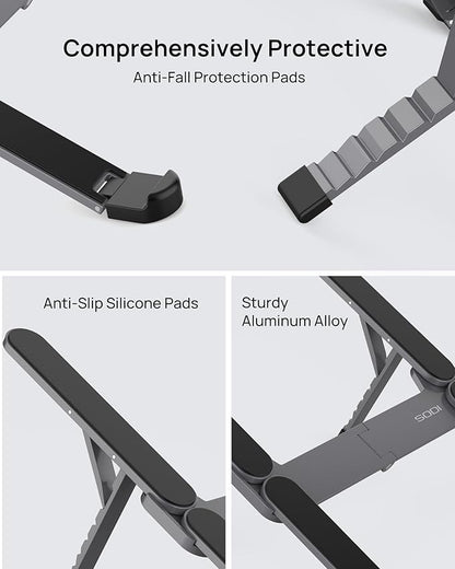SODI [Ultra Compact] Foldable & Portable Laptop Stand for Desk, Lightweight Tablet Stand for Business Travel, Library, Cafe, 6 Level Height Ergonomic Aluminum Computer Holder for 10-16" Laptops