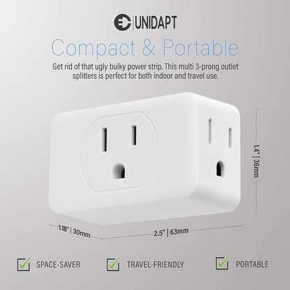 Unidapt Multi Plug Outlet Extender 2 Pack - 3 Way Wall Outlet Splitter, Cruise Ship Essentials Power Plug Adapter, Compact Travel Wall Tap Expander, Flat Angled Design, Home, Office, Dorm - White