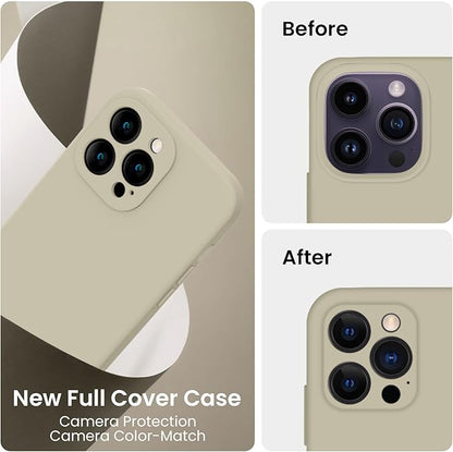 FireNova for iPhone 14 Pro Case, Silicone Upgraded [Camera Protection] Phone Case with [2 Screen Protectors], Soft Anti-Scratch Microfiber Lining Inside, 6.1 inch, Khaki