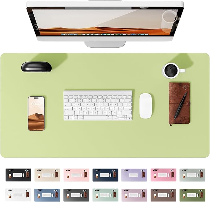 YSAGi Leather Desk Protector, Office Mat, Large Mouse Mat, Non-Slip PU Leather Blotter, Laptop Desk Pad, Waterproof Writing Pad for Office and Home (Peak Green, 47.2" x 23.6")