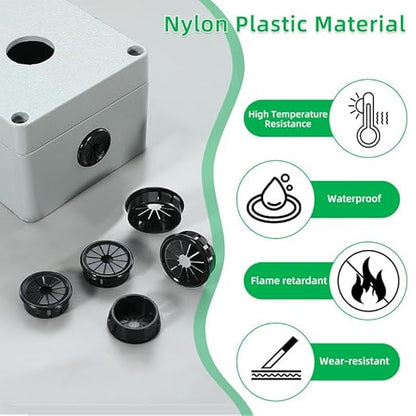 15PCS Cable Grommets, 1-9/16"(40mm) Desk Hole Cover Petal Shaped Buckle Type Nylon Snap Bushing Grommet, Wire Hole Cover Insert for Cables and Cords Management and Protection of Cabinet, Black