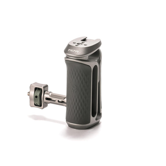 Tilta Xeno Side Handle for Filmmakers & Cameras - Titanium Gray | Secure Connection & Helps Prevent Rotation | Adjustable Height | Textured Silicone Grip | Easy Assembly (1/4″-20 w/Locating Pins)